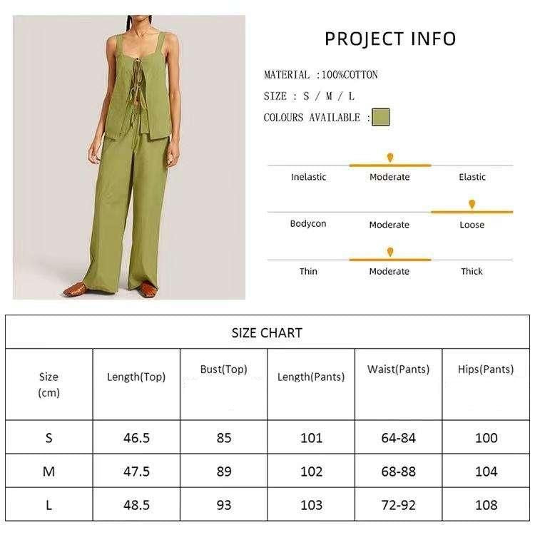 Women's Cotton Two-Piece Sleeveless Top and Long Pants Casual Suit