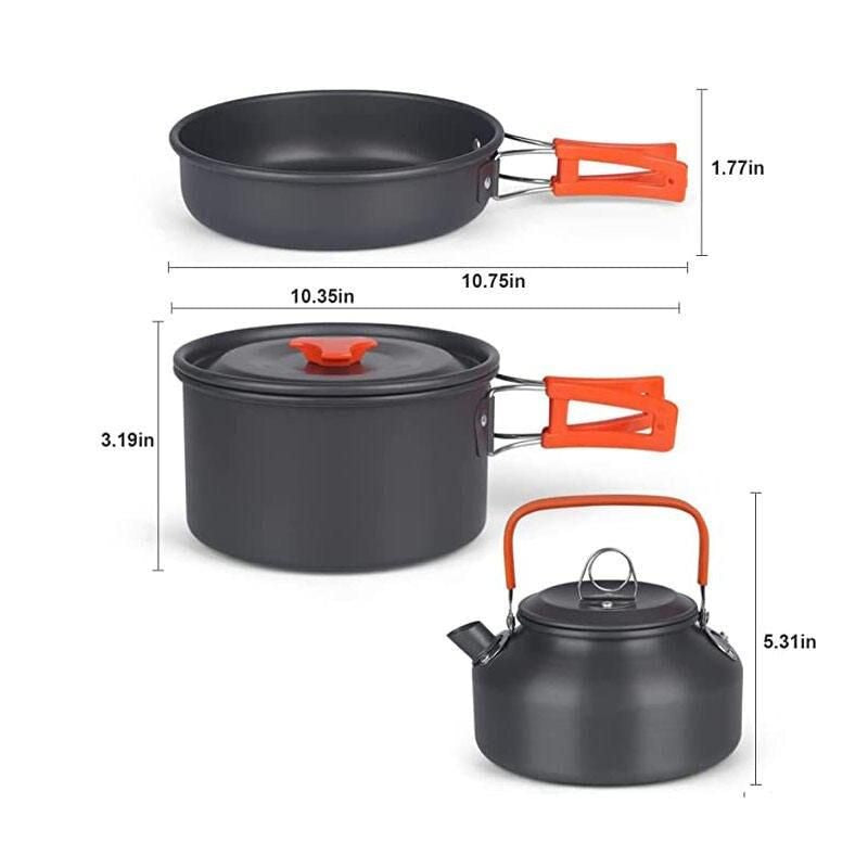 Portable Aluminum Camping Cookware Set - Nonstick Outdoor Cooking Gear for Hiking, Picnics & BBQ