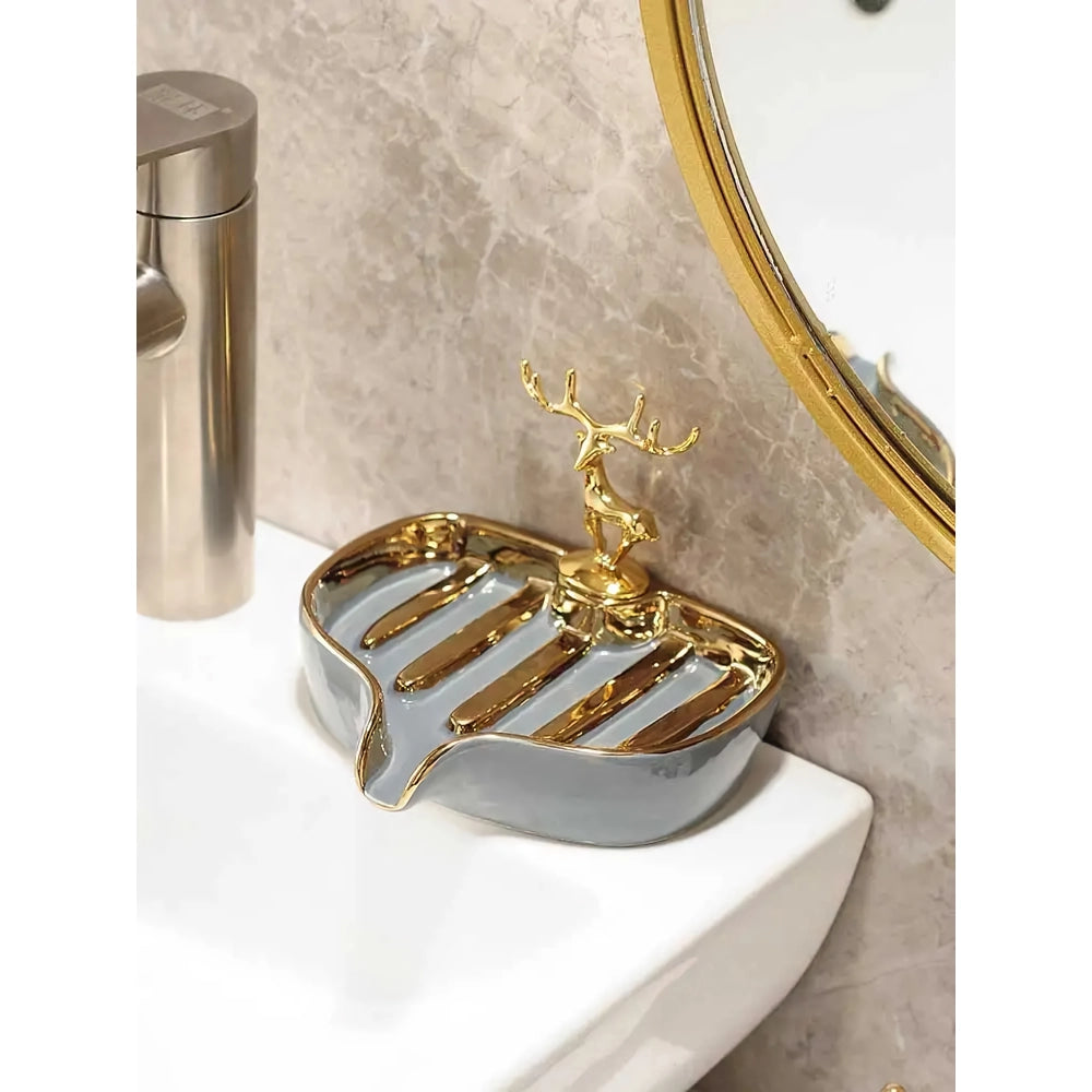 Ceramic Soap Dish for Bathroom with Drainage Holder