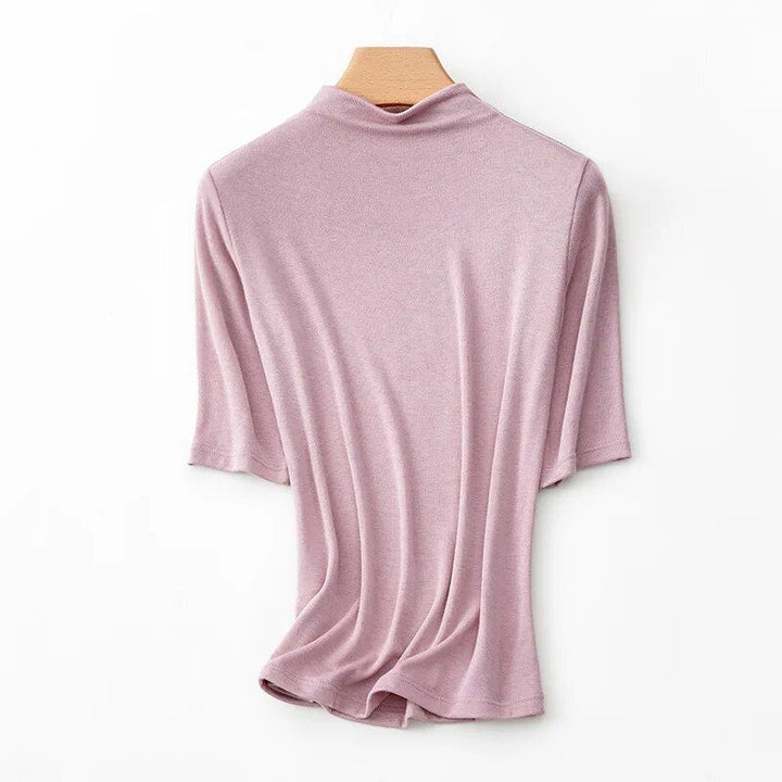 Mock Neck Wool Blend T-Shirt