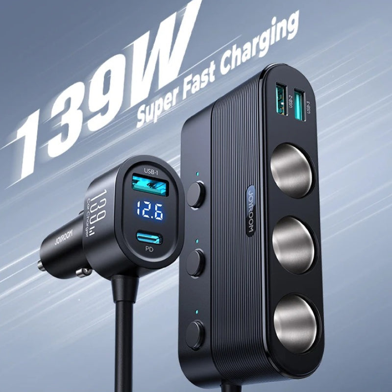 139W 7-Port USB C Car Charger with Fast Charging and Cigarette Lighter Adapter