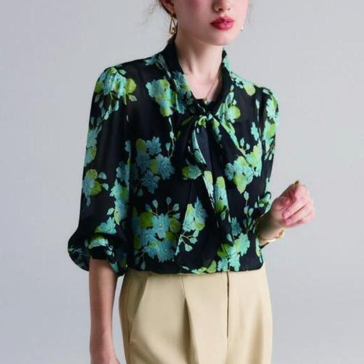 Elegant Floral Silk Blend Blouse