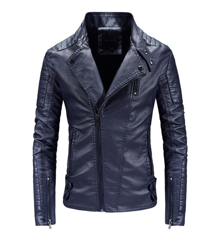 Trendy Leather Jacket Men's Fleece-lined PU Jacket