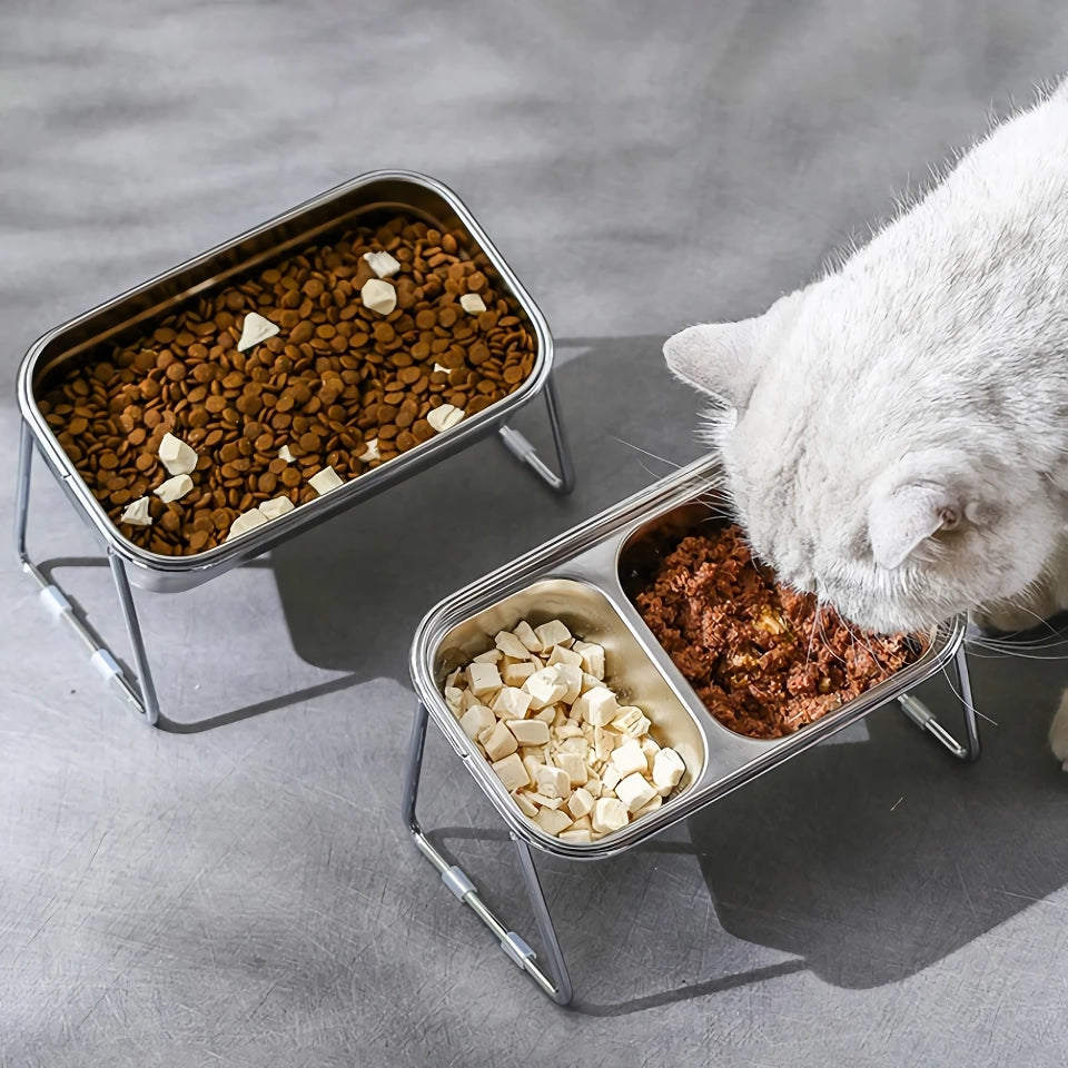 Stainless Steel Elevated Cat Bowls - Non-Slip Pet Feeding Dish