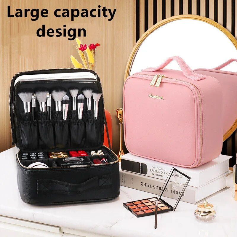 Illuminated LED Cosmetic Case with Mirror - Portable & High-Capacity Makeup Organizer