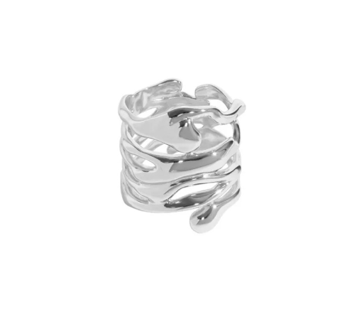Irregular Hollow Silver Color Wide Ring