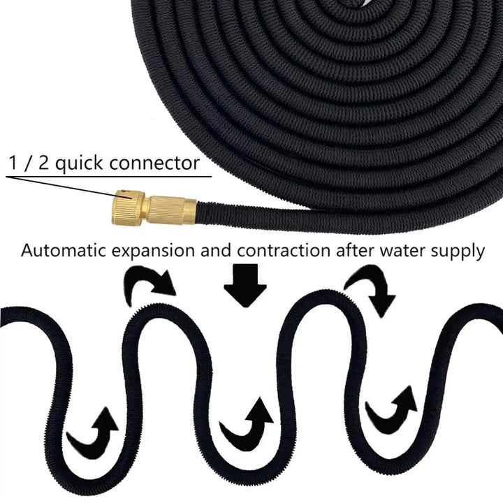 Expandable High-Pressure Garden Hose with Adjustable Sprinkler Head