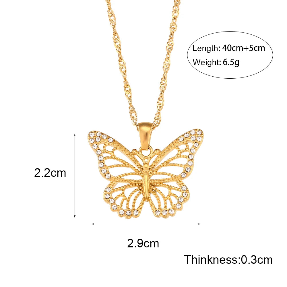 18K Gold Plated Butterfly Pendant Necklace with Zircon Crystals