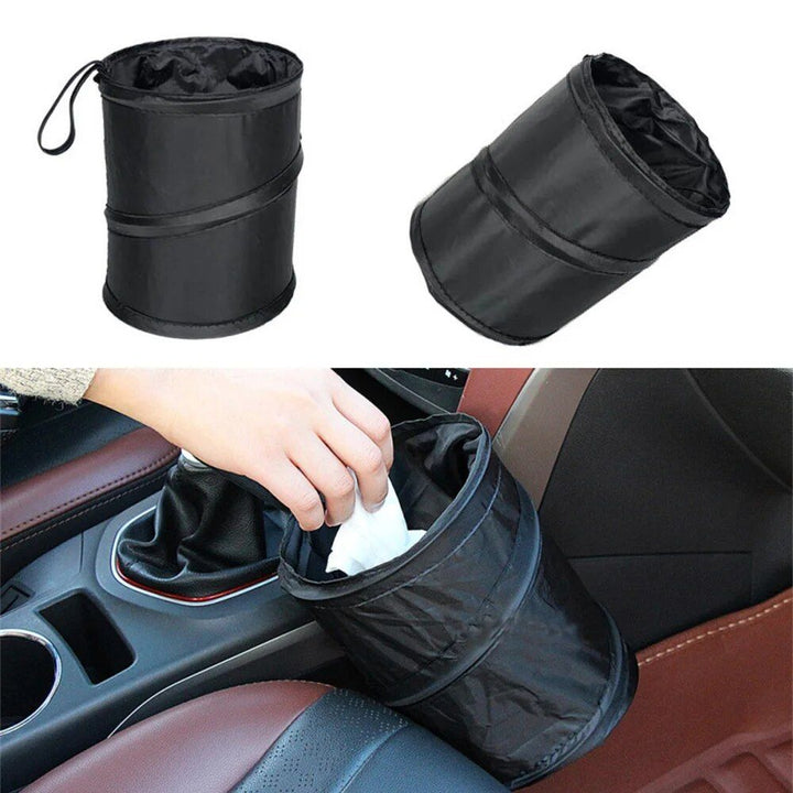 Compact Foldable Car Trash Can with Pressing Lid and Storage Pocket