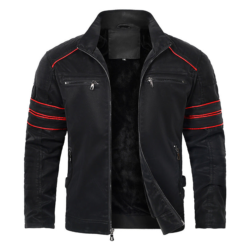 Men's Fashion Stand Collar Brushed PU Leather Jacket