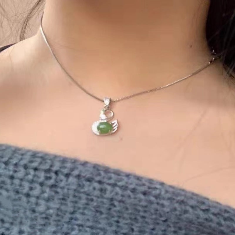 Fashionable Swan And Jade Pendant