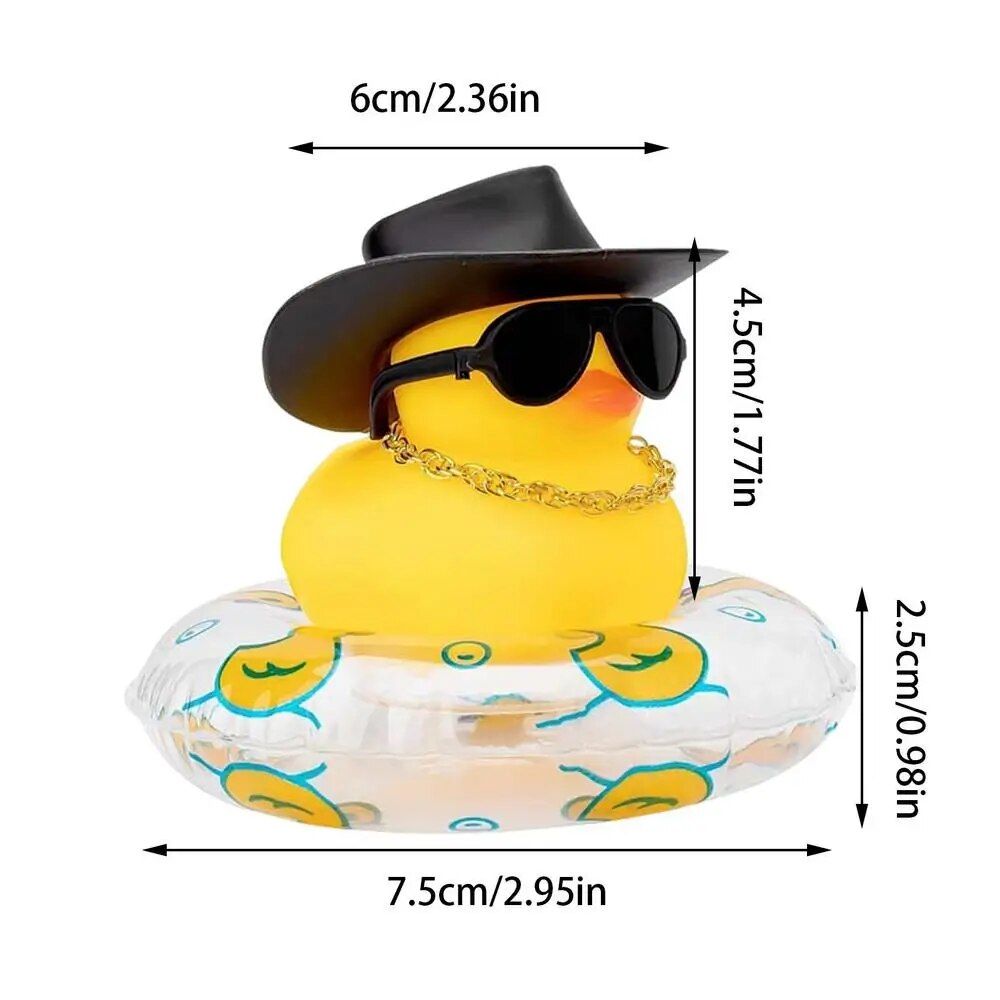 Mini Rubber Duck Car Ornaments Dashboard Interior Decor Cowboy Hat Duck With Scarf Sunglasses Kids Toys Gifts Car Accessories