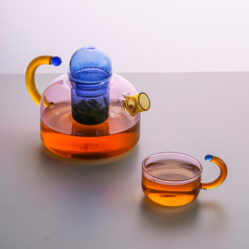 Colorful Glass Teapot and Teacup Set