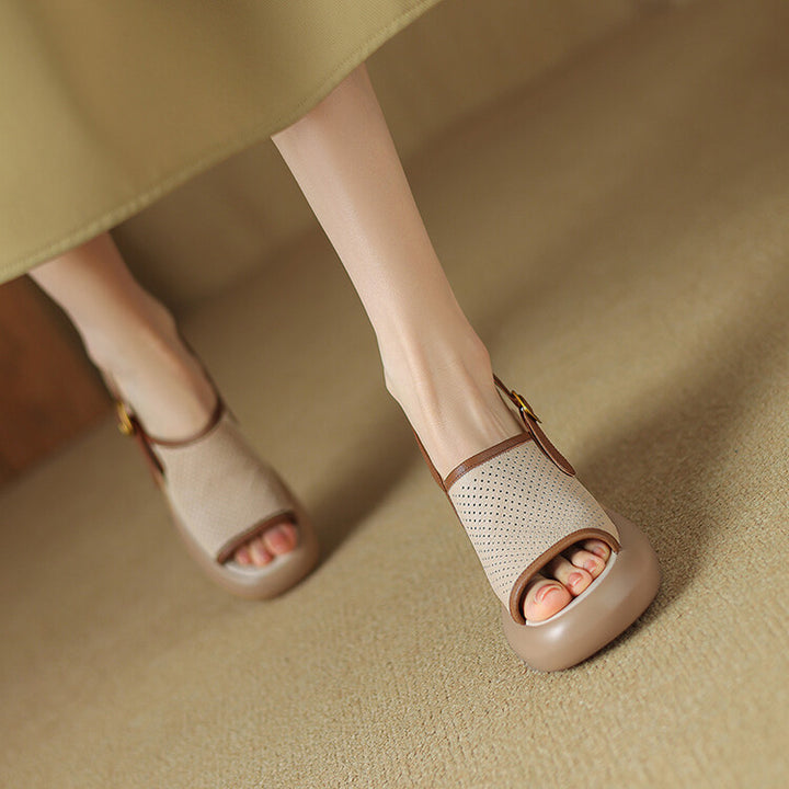 Sheepskin High-Heel Platform Sandals with Hollow-Out Design