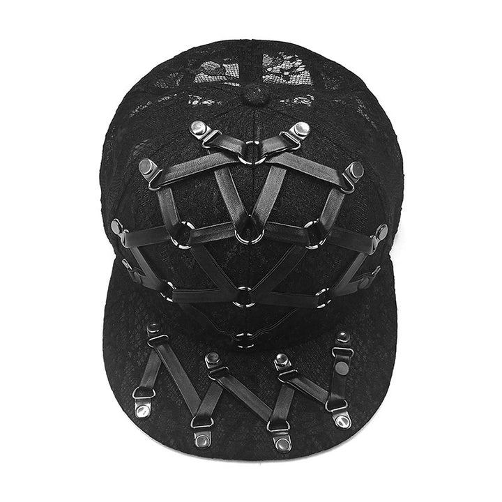 European And American Punk T-shaped Leather X Leather Hip Hop Flat-brimmed Cap Men And Women