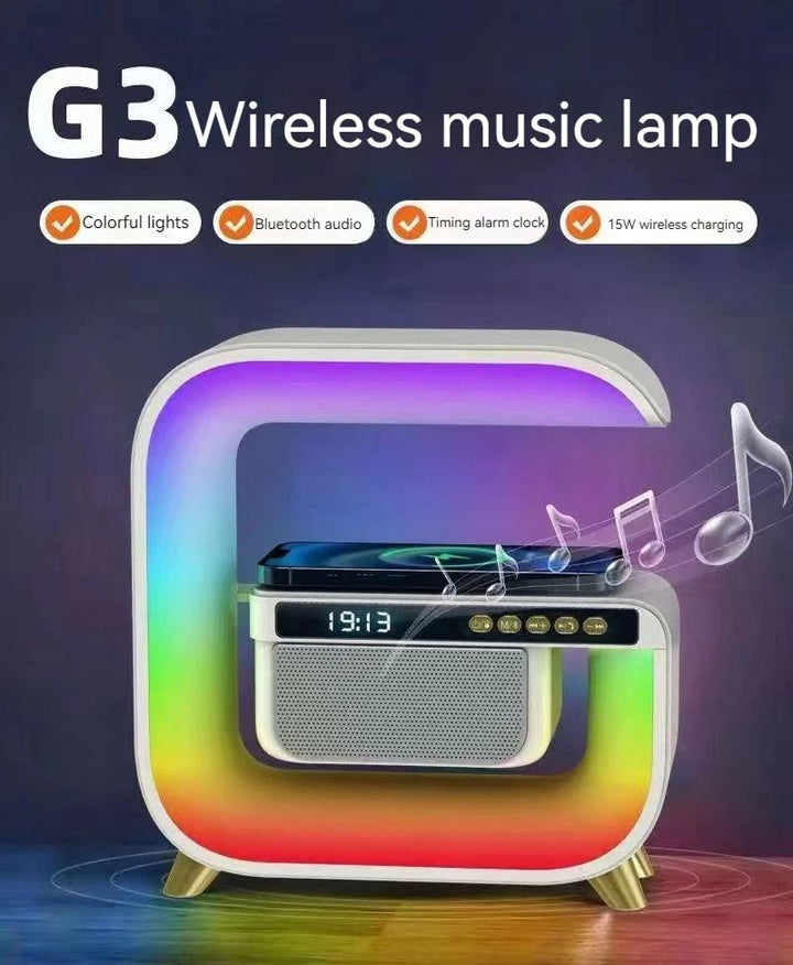 Wireless Charging Bluetooth Speaker with Alarm Clock & RGB Lighting