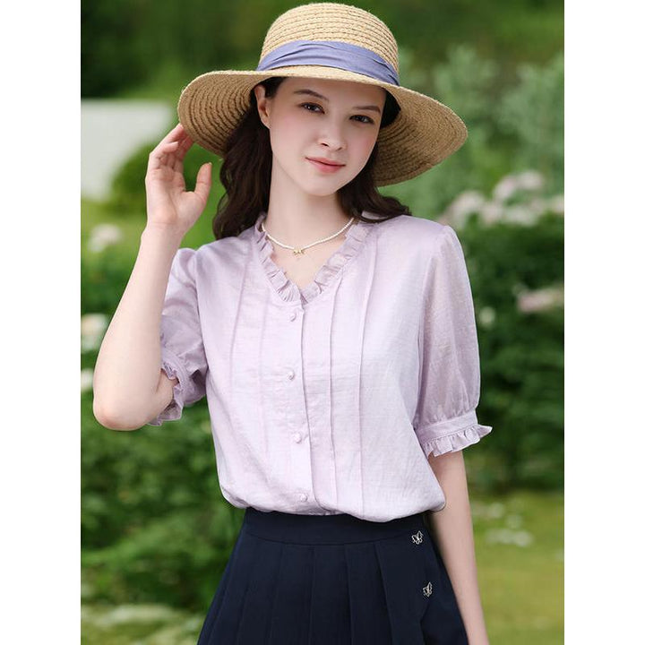 Summer Elegance V-Neck Chiffon Blouse