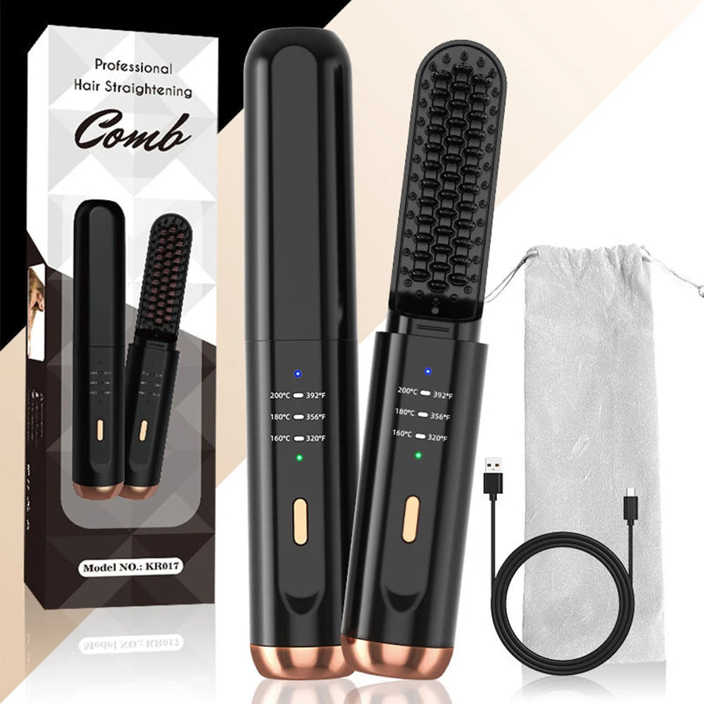 Cordless Beard & Hair Straightener Brush with Ionic Technology