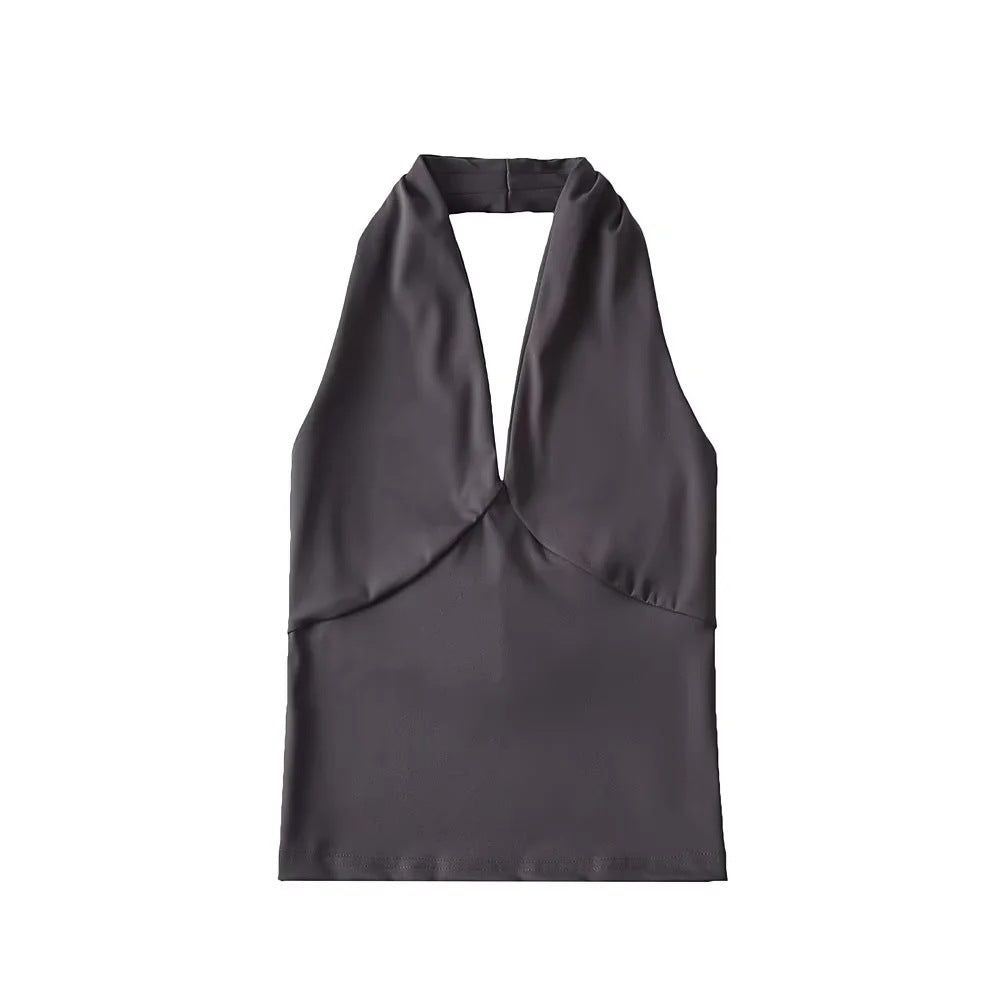 American-style Deep V-neck Halter Vest Women's Outer Wear Design Slim-fit Short High Waist Top