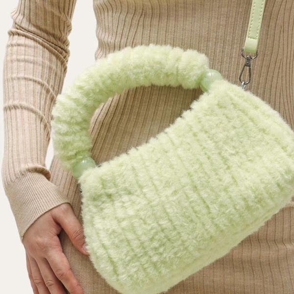 Plush Faux Fur Hobo Handbag