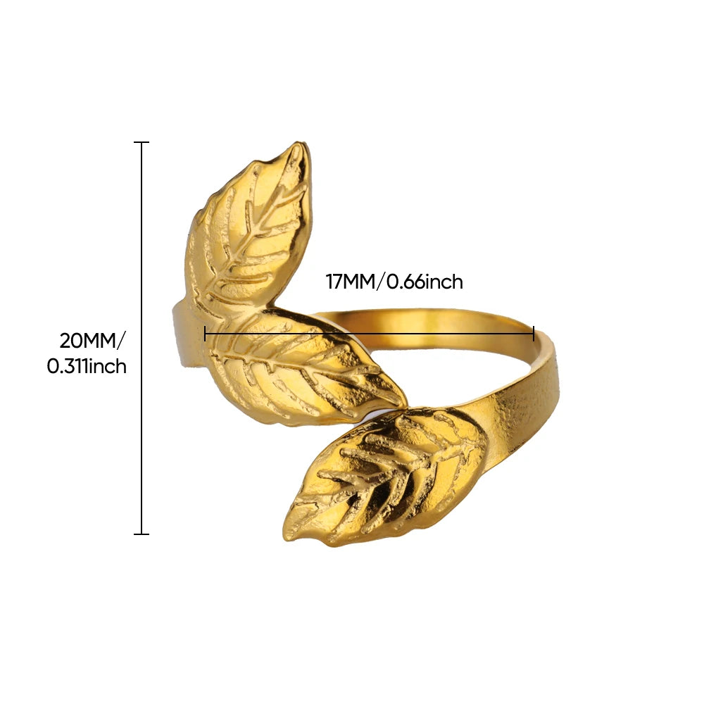 Adjustable Gold Leaves Ring for Women - Stainless Steel Statement Jewelry