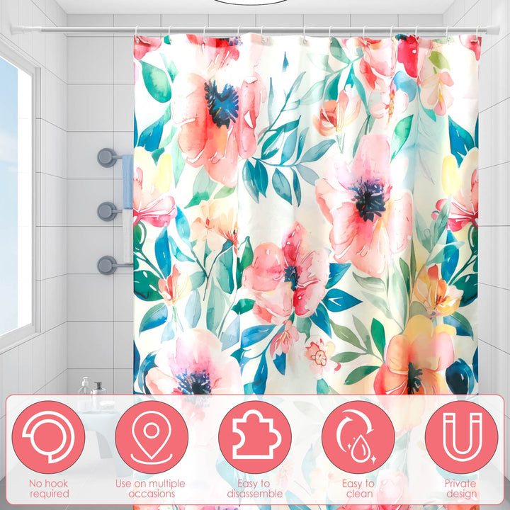 Waterproof Anti-Mold Floral Shower Curtain with 12 Hooks