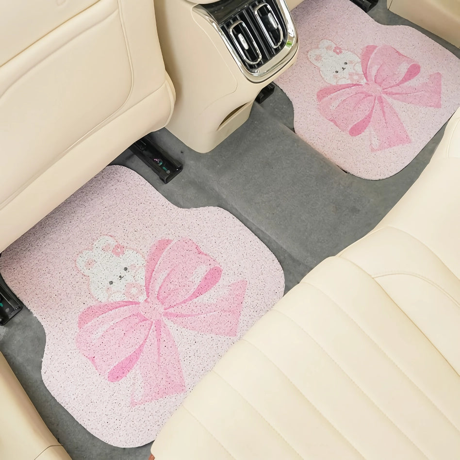 Cute Bow Cartoon Car Floor Mats - Anti-Dirty & Anti-Slip Silk Ring Design