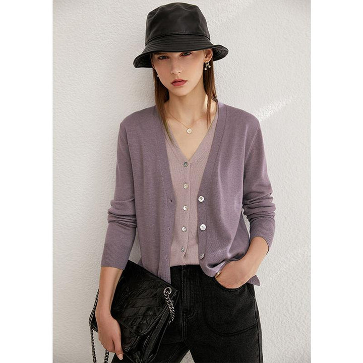 Minimalist Autumn V-Neck Woolen Cardigan