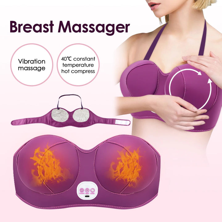 3-Speed Vibration Breast Massager with Hot Compress for Breast Enhancement and Meridian Care