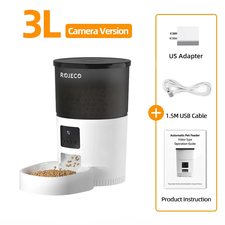 3L Smart Automatic Pet Feeder with Camera and Stainless Steel Bowl