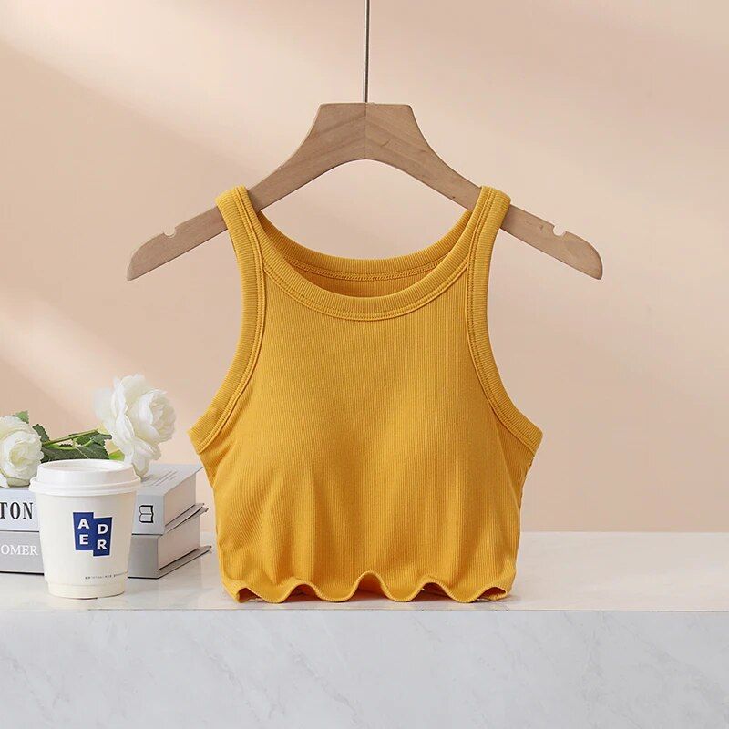 Elegant Ribbed Camisole Crop Top with Built-In Padding