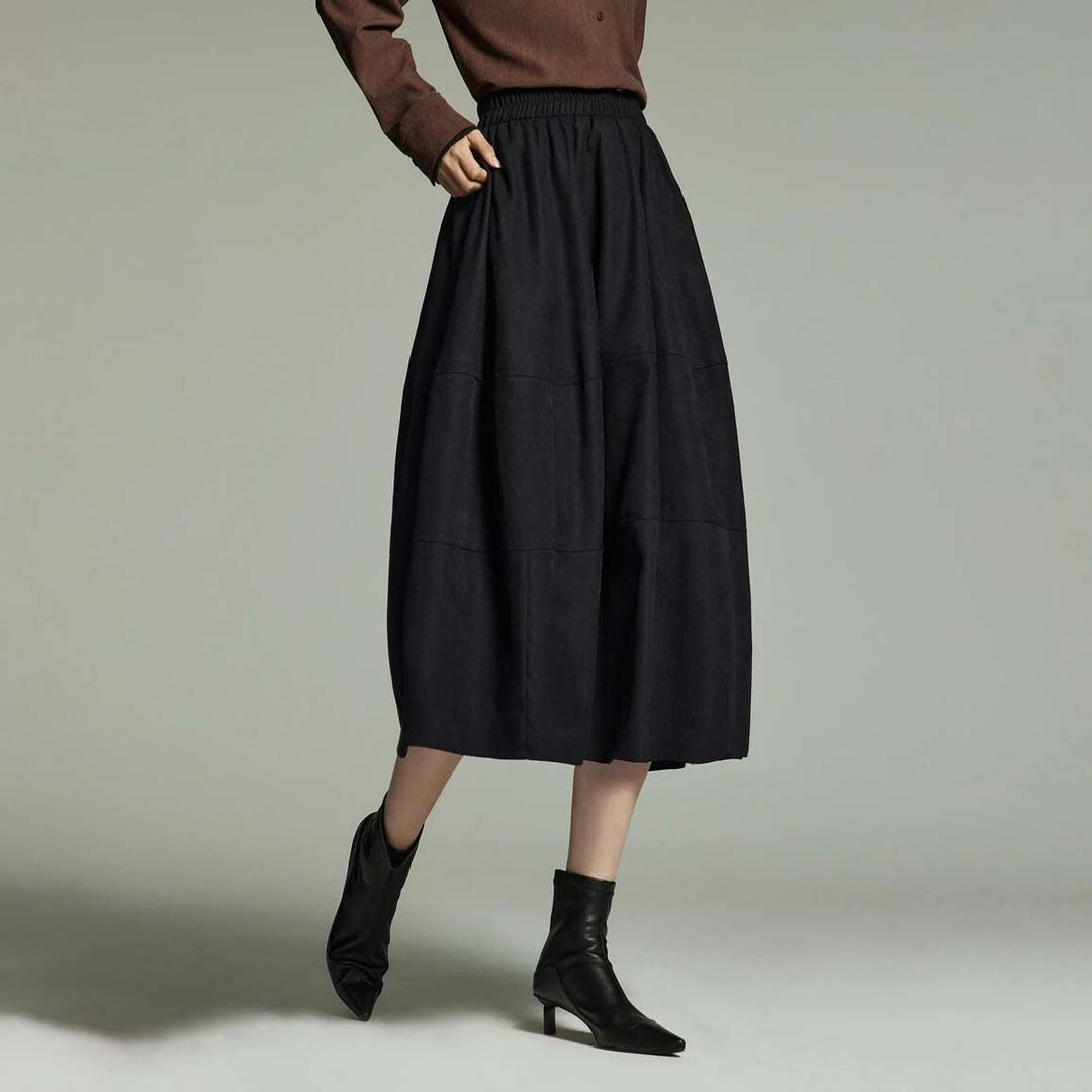 Mid-Length A-Line Pleated Skirt with Pockets