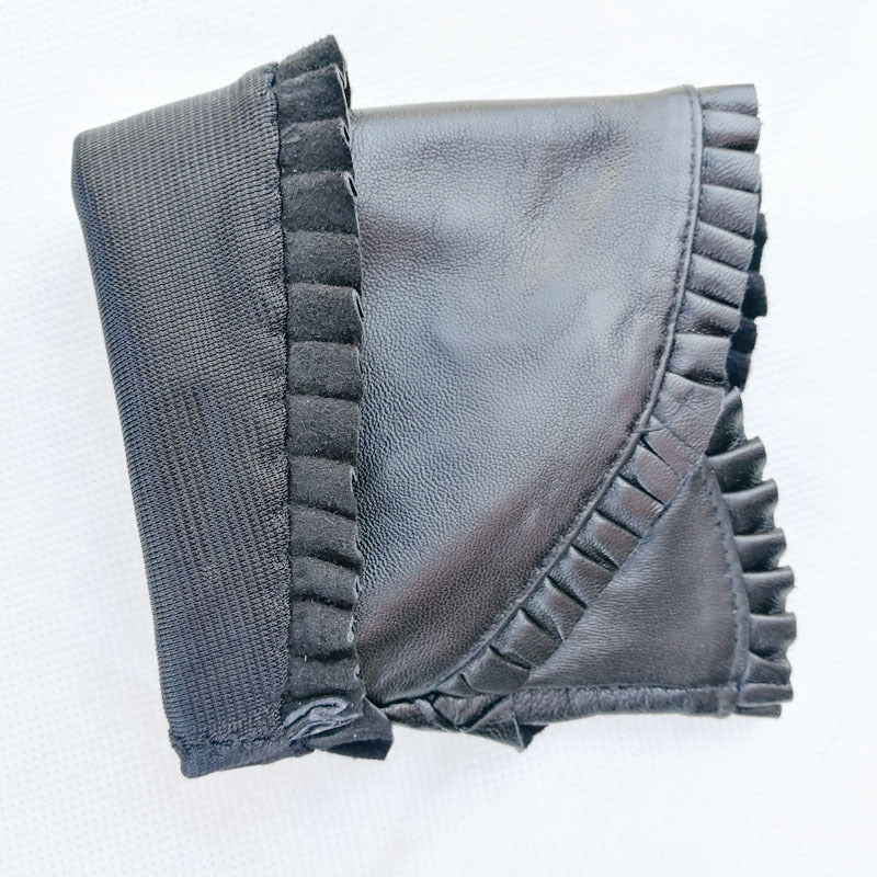 Women's Leather Fashion Ruffled Half-finger Gloves