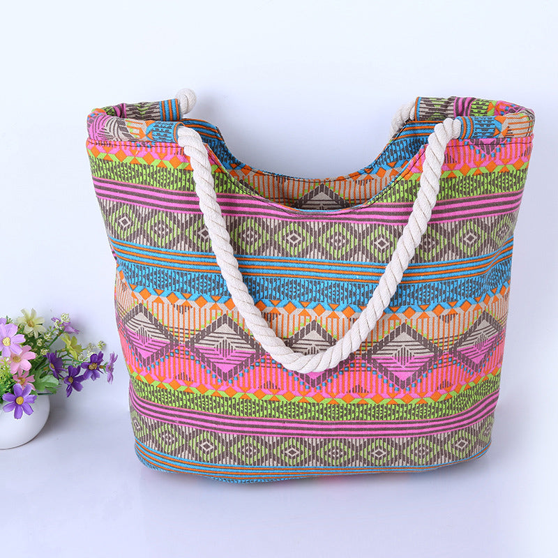 Striped Canvas Beach Shoulder Bag