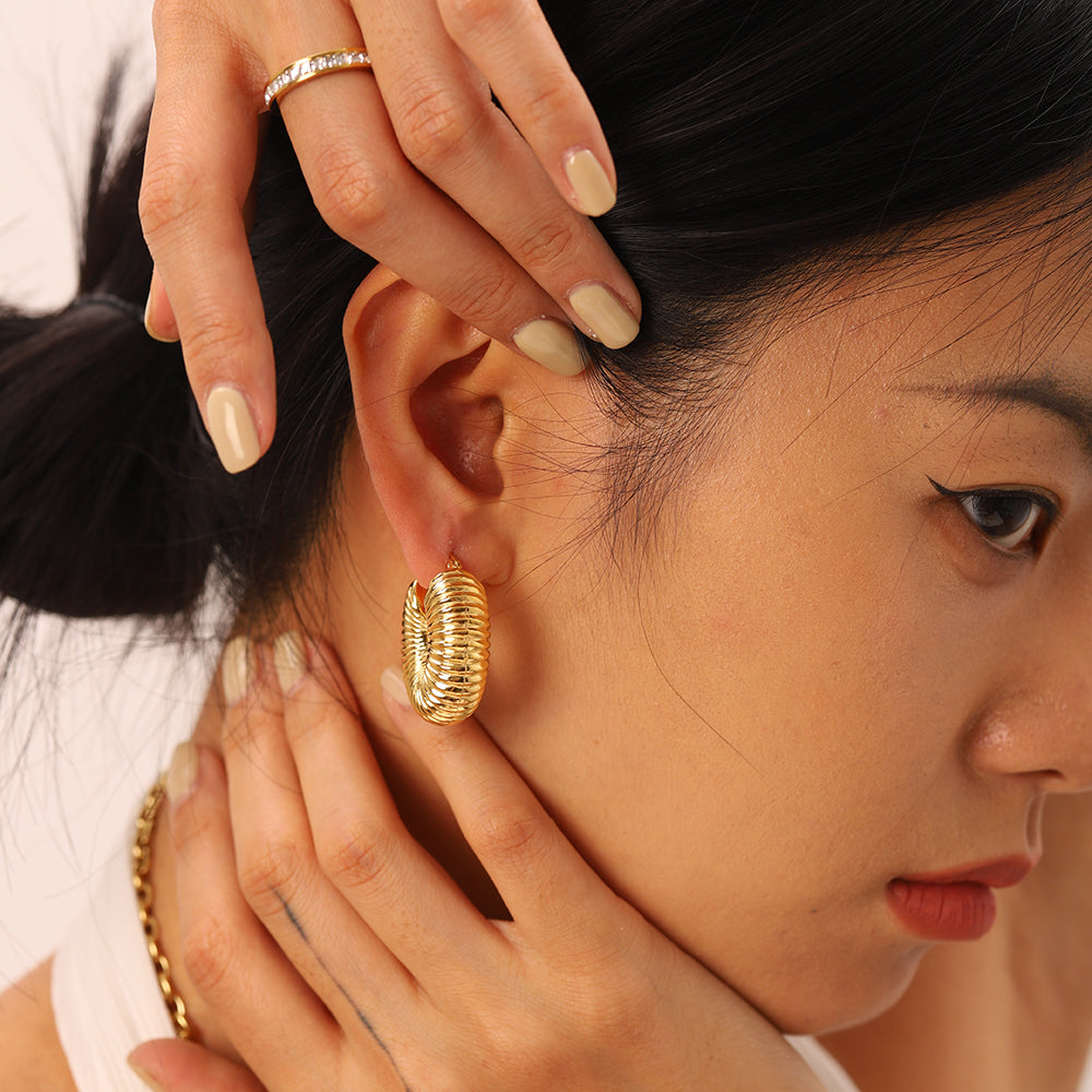 Minimalist 18K Gold Plated Large Snail Shell Hoop Earrings