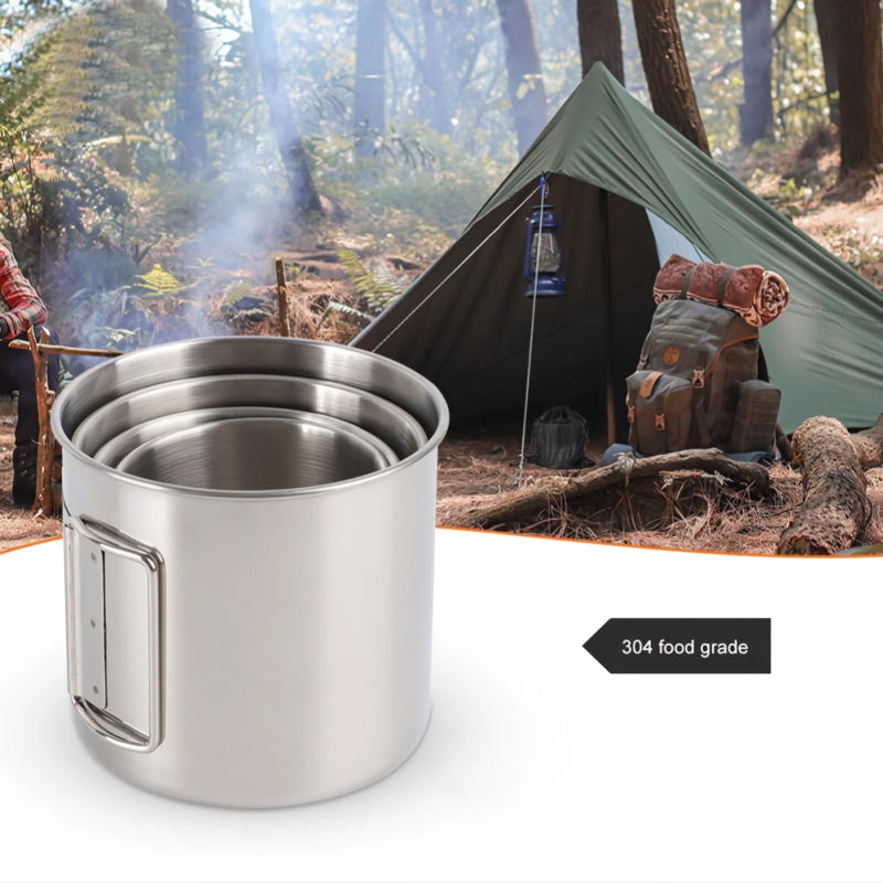 Stainless Steel Camping Mug with Carabiner and Foldable Handle