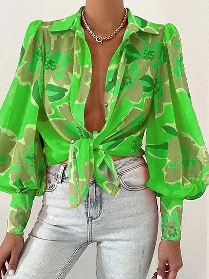 Summer Printed Lantern Sleeve Fashion Shirt