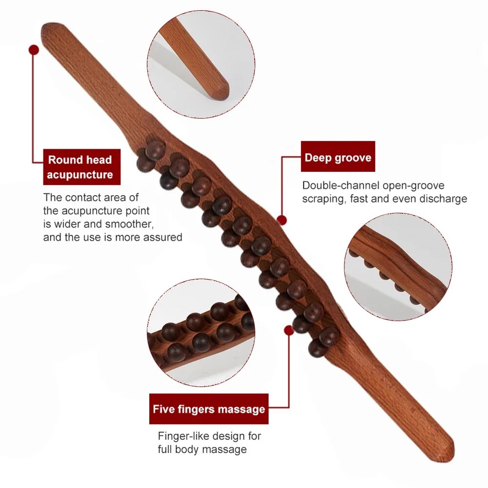 20-Bead Wooden Massage Roller for Full Body Relaxation and Therapy