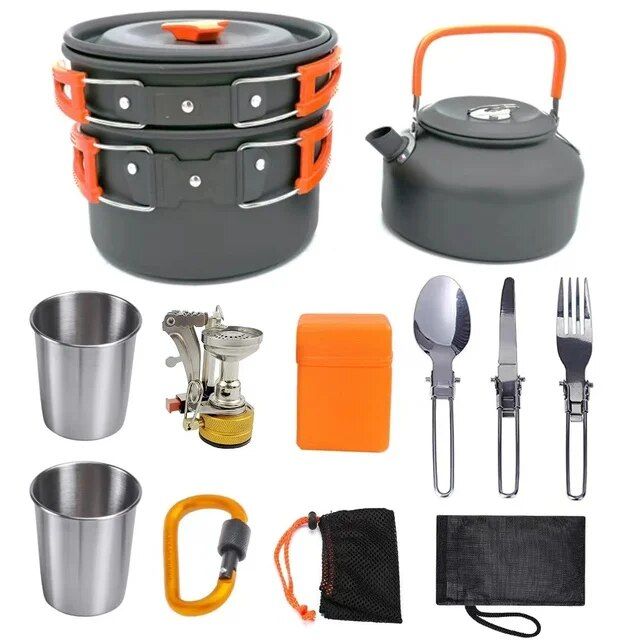 Portable Aluminum Camping Cookware Set - Nonstick Outdoor Cooking Gear for Hiking, Picnics & BBQ