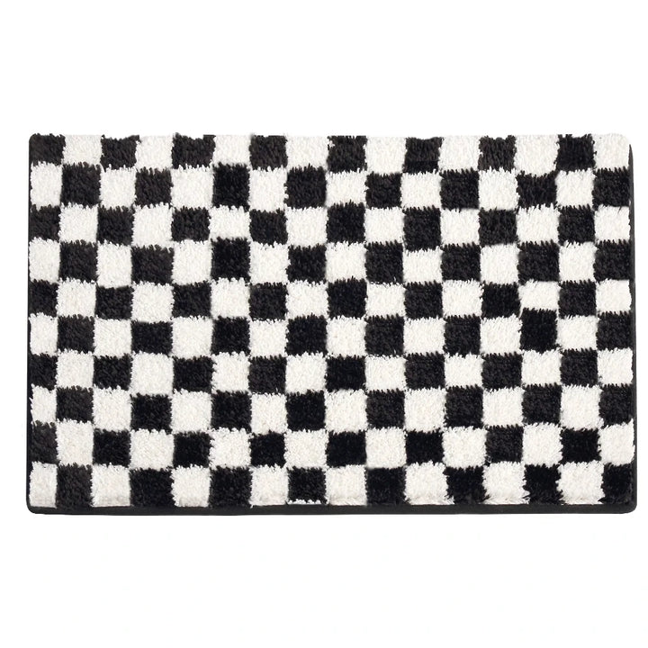 Black and White Grid Bathroom Absorbent Non-Slip Mat