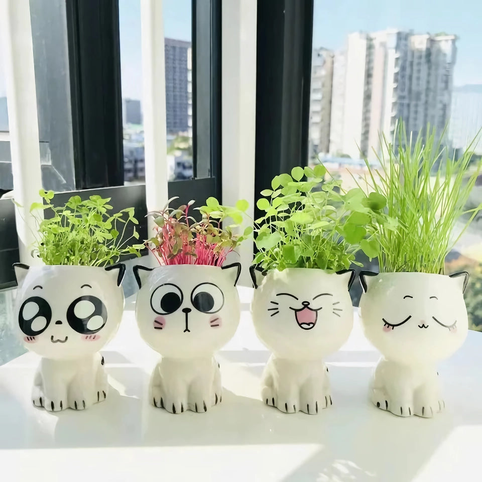 Cute Mini Cat Shaped Ceramic Plant Pot