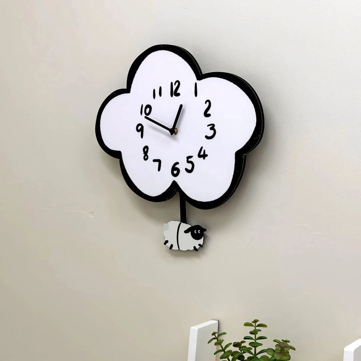 38cm Silent Cartoon Cloud Sheep Swinging Wall Clock