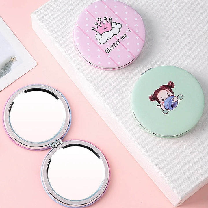 Portable Cute Cartoon Print Foldable Makeup Mirror - 2-Sided Travel Pocket Mirror