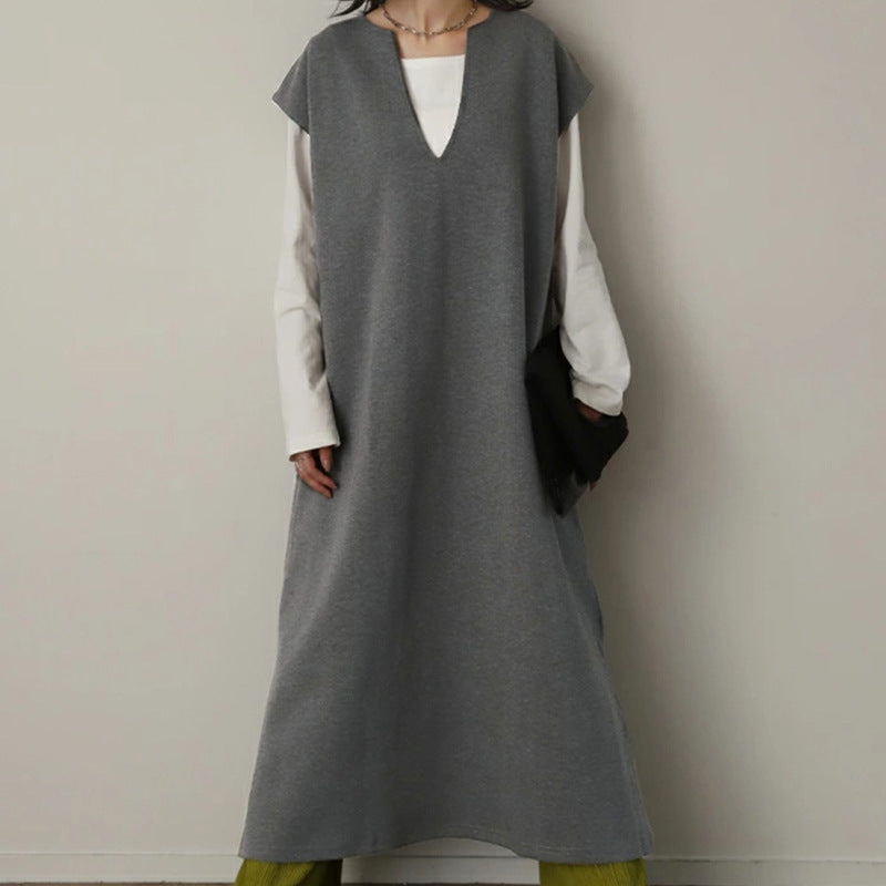 AutumnWinter Japanese And Korean V-neck Woolen Dress