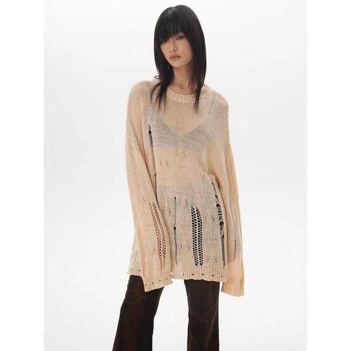 Women's Round Neck Sweater with Cut-Out Design