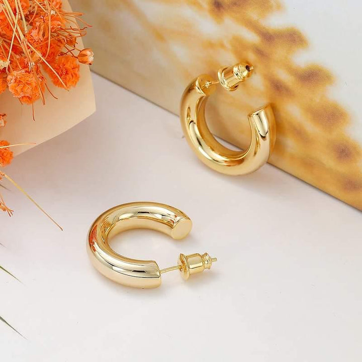 14K Gold Plated Chunky Hoop Earrings