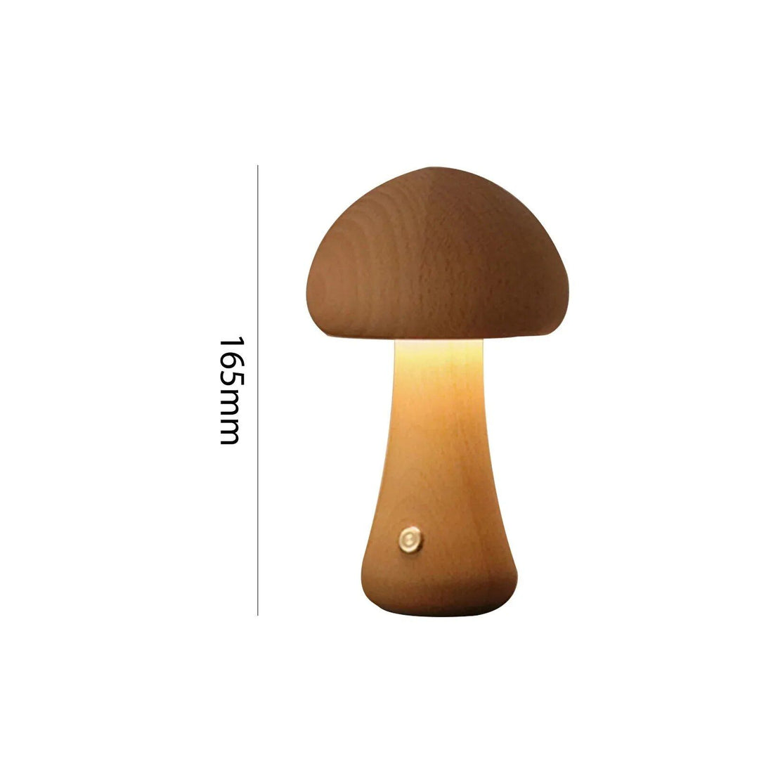 Charming Touch-Control LED Mushroom Night Light - Wooden Bedside Lamp with USB Charging