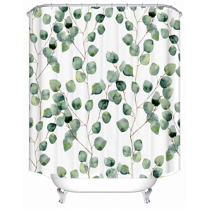 Green Leaves Waterproof Bath Curtain