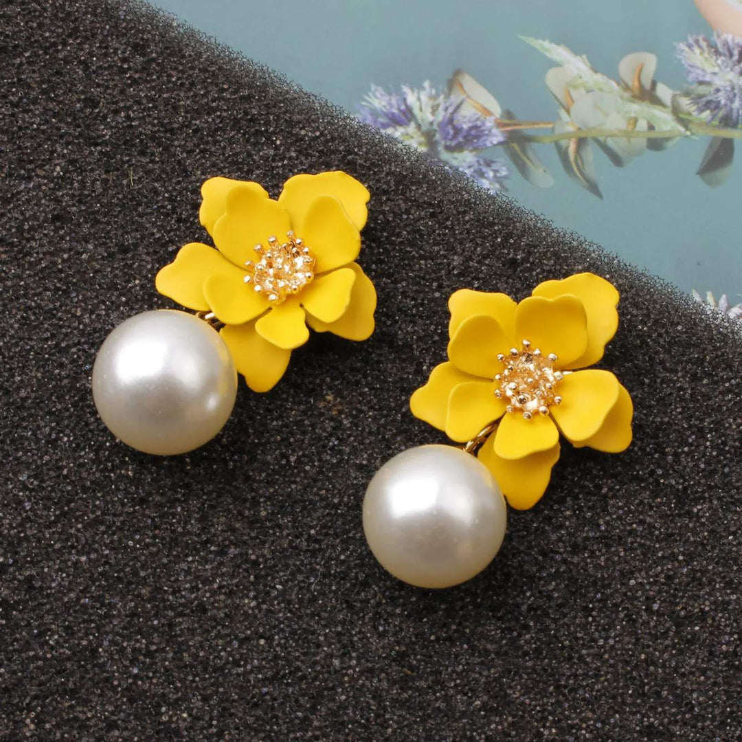 Yellow/White Flower Drop Earrings