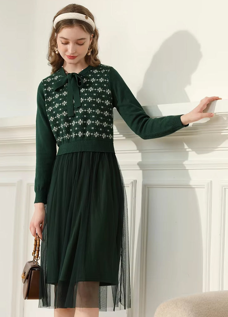 Bow-Knitted Winter Dress